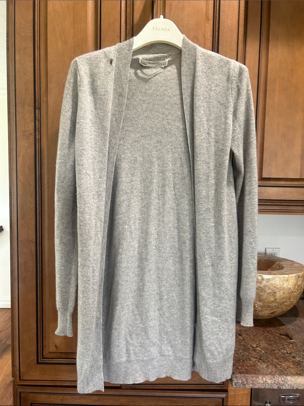 All Saints Light Gray Open-Front cashmere Cardigan